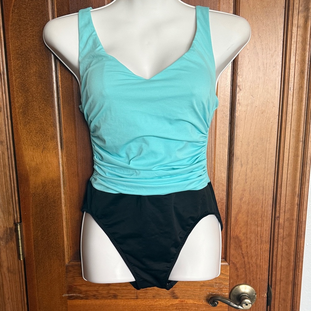 Miraclesuit Aqua and Black One Piece Swimsuit